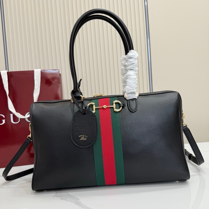 gucci borsetto large smooth leather horsebit web stripe hand crossbody boston bag #866734